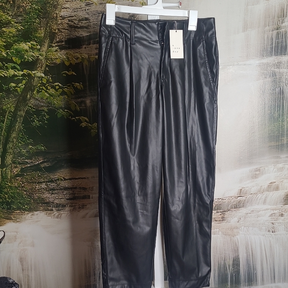 New! A New Day Womens size 2 High Waist Sleek Black Faux Leather Pants